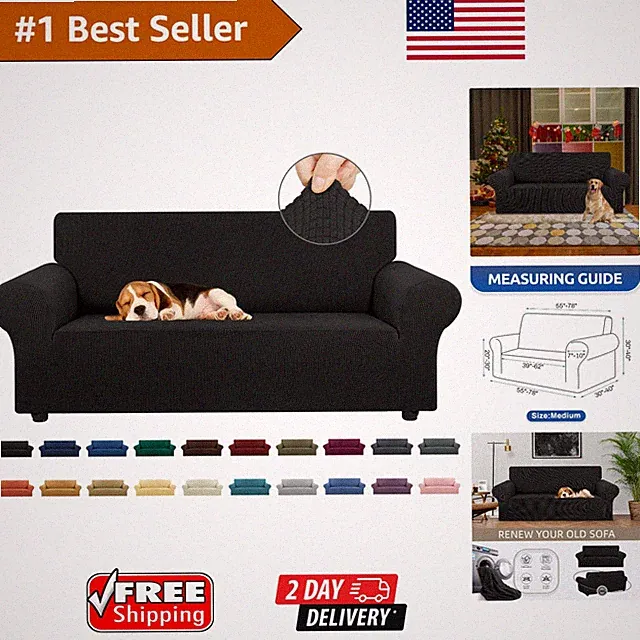 High-Quality Black Slipcover for Loveseat - Fits 2 Cushion Sofas Up to 78 Inches