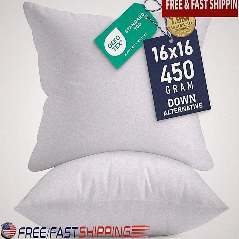 High-Rebound Pillow Inserts Set of 2 Fluffy Soft Decorative Couch Cushions New