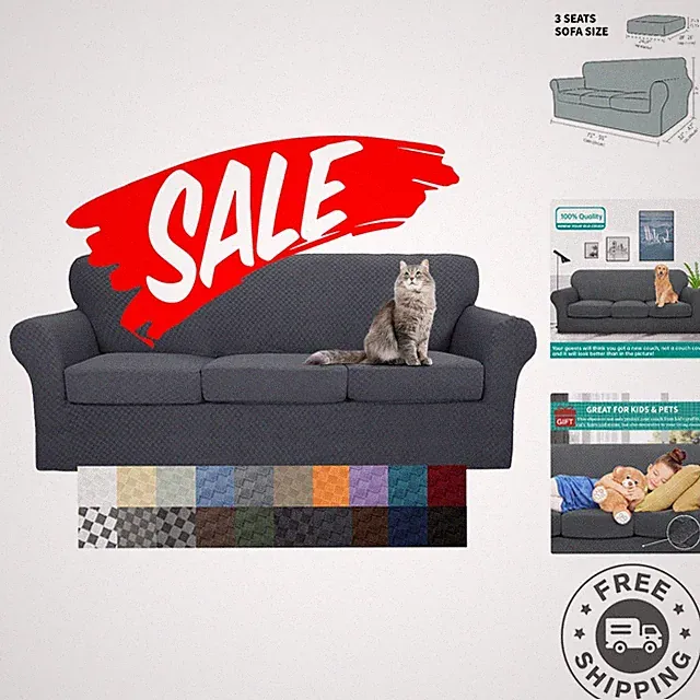 High Stretch Checkered Slipcovers for Sofa - Durable & Machine Washable, 71"-91"