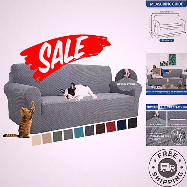 High-Stretch Jacquard Sofa Slipcover for 3 Cushion Couch, Pet Safe, Light Gray