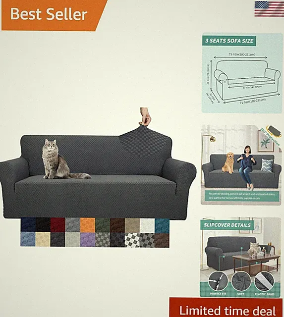 High-Stretch Non-Slip Sofa Slipcover – Durable Pet Proof Protector in Dark Gray