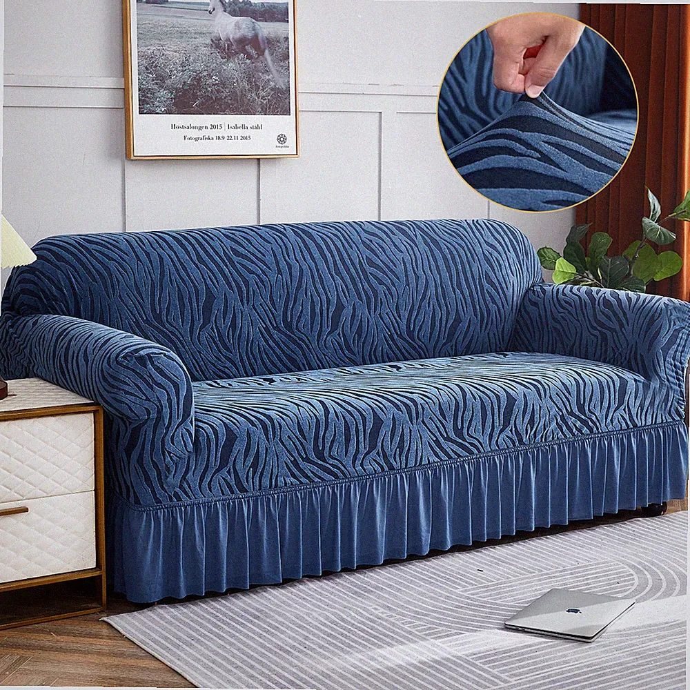 High Stretch Sofa Couch Cover w/Skirt Hem Full-Cover Jacquard Slipcover Non Slip