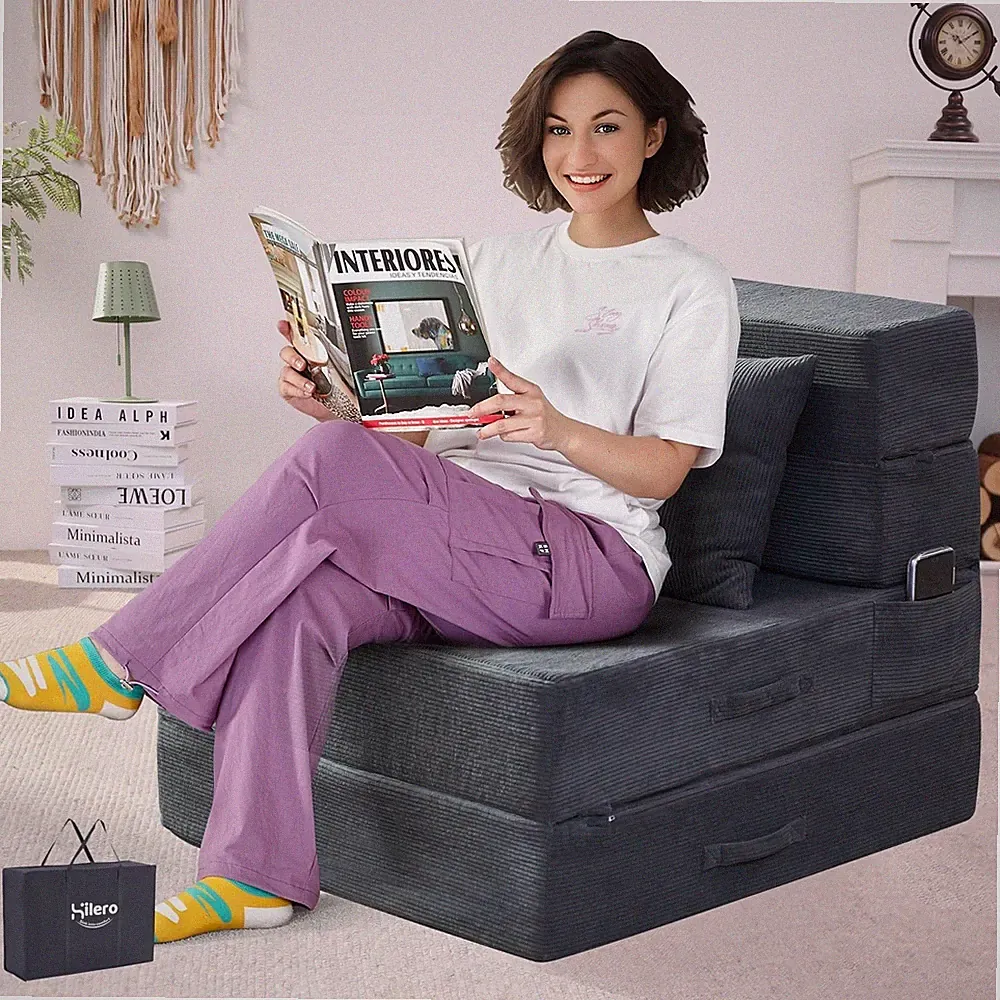 HILERO Folding Sofa Bed, 4 in 1 Convertible Sleeper Chair with Pillow, Single...