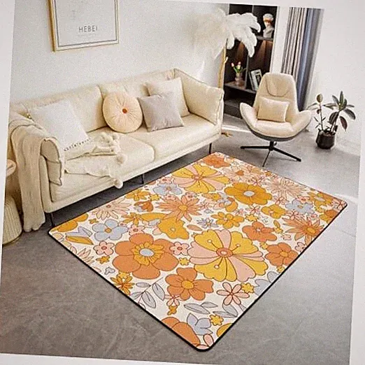Hippie Flower Area Rug 4'11" x 3'3" for Bedroom,Groovy Birthday Decorations