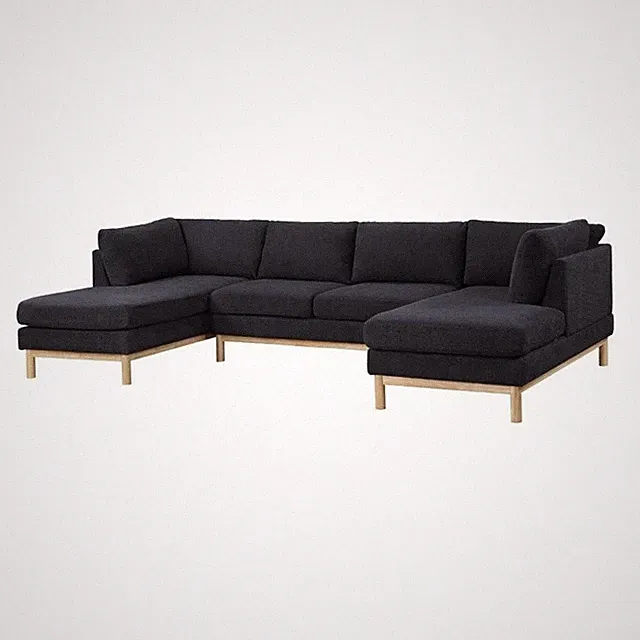 Hle 124 Inch Wide Sectional Sofa Double Chaise- U Shape- Black Sherpa- Wood