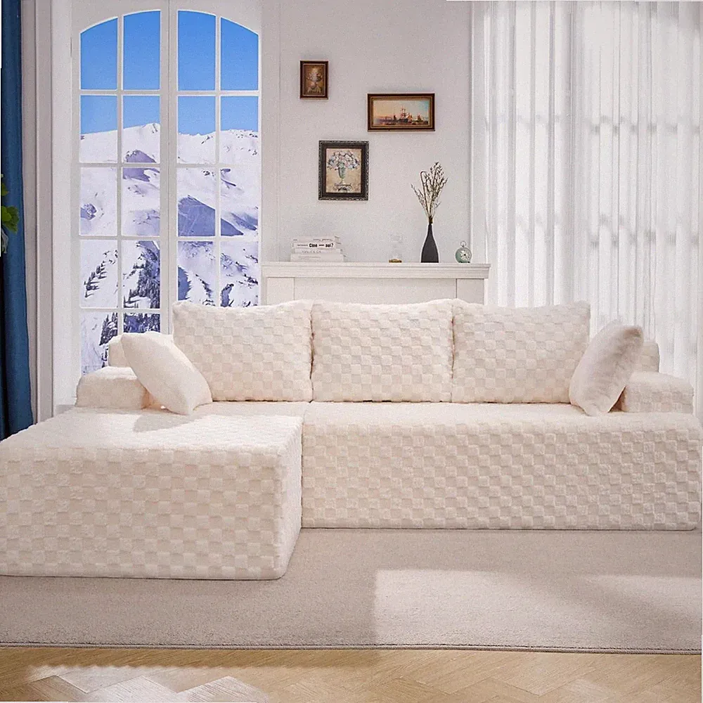 Hobestluk Modular Sectional Sofa 3PC Cream Removable Cover Chaise Couch