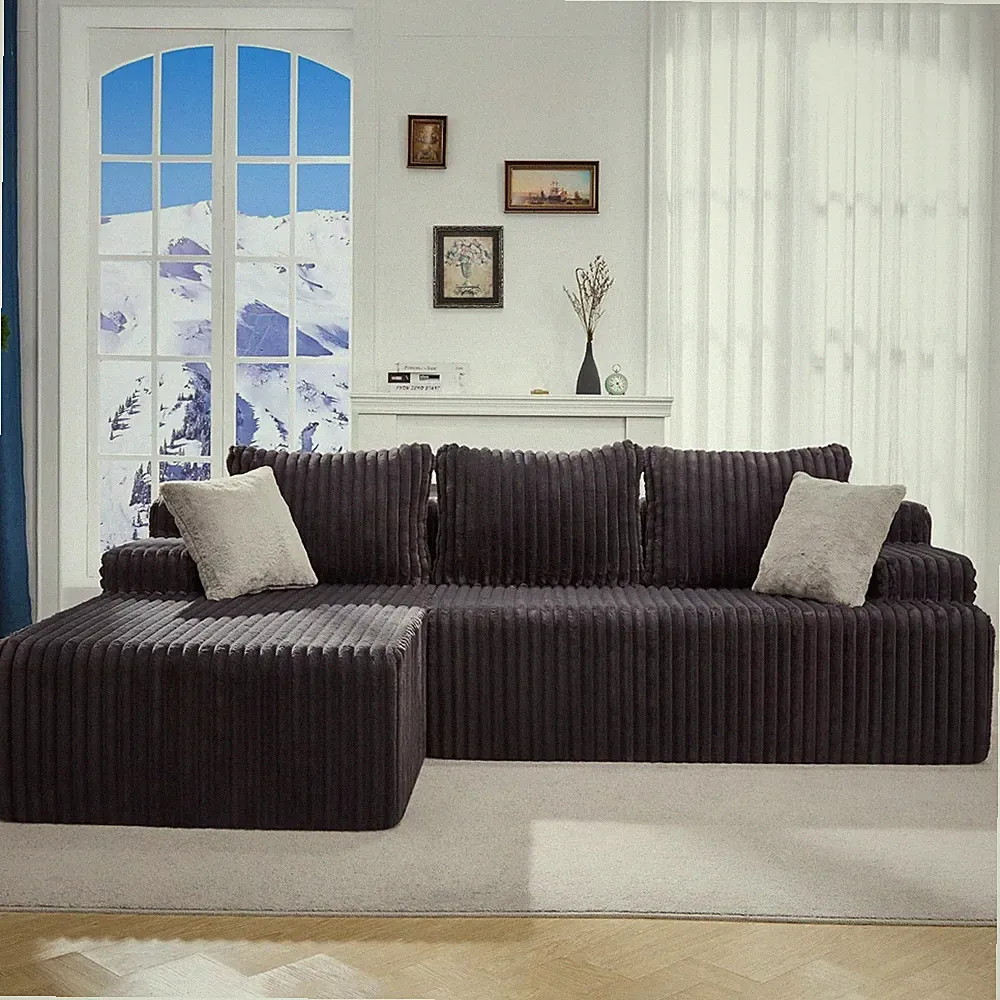 Hobestluk Modular Sofa Sectional 3-Piece Large Chaise Dark Gray Corduroy Sofa