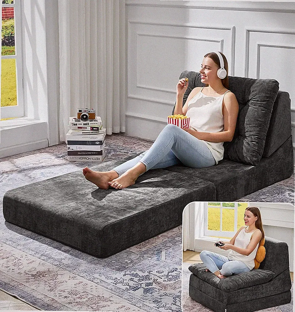 Hobestluk Sofa Couch Folding Sofa Bed Chenille Grey Large