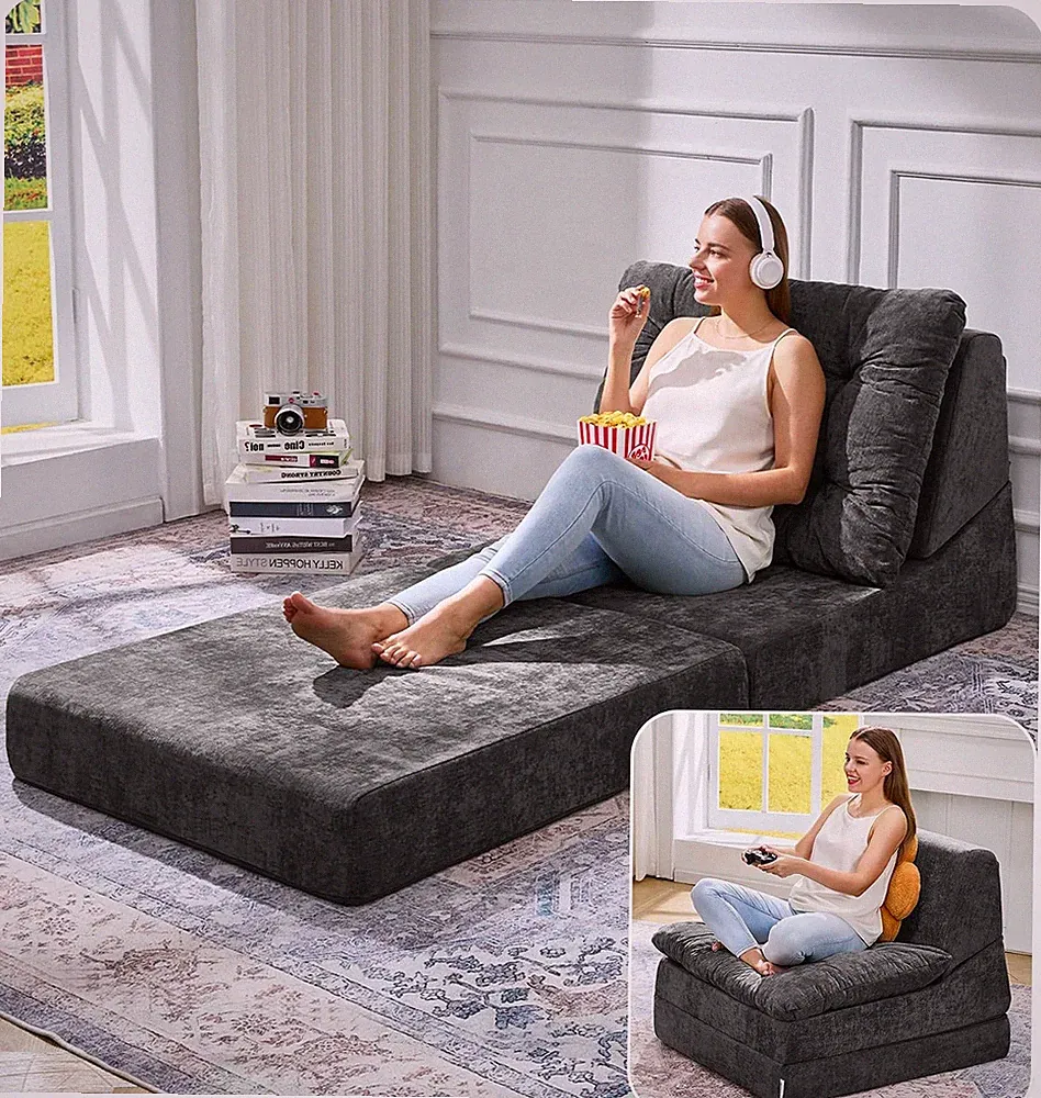 Hobestluk Sofa Couch Folding Sofa Bed Chenille Grey Large
