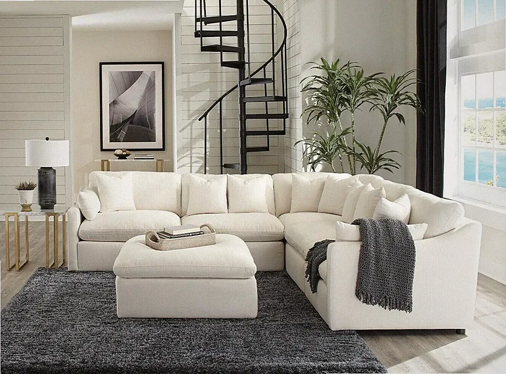 Hobson Cloud Modular Sectional Sofa 6pc Set White Fabric Coaster 551451-SET