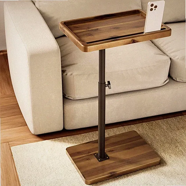 Holana Acacia Wood Adjustable C-Shaped Couch 360 Swivel Side For - End For Ipad