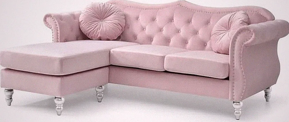 Hollywood Velvet Sofa Chaise in Pink