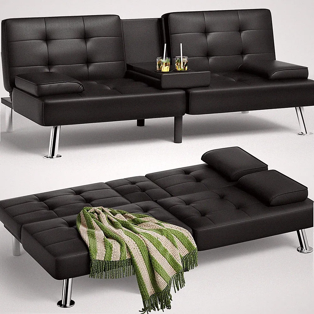 Homall Futon Sofa Bed, Leather 65 inches x 30.7 x 28 inches, Black