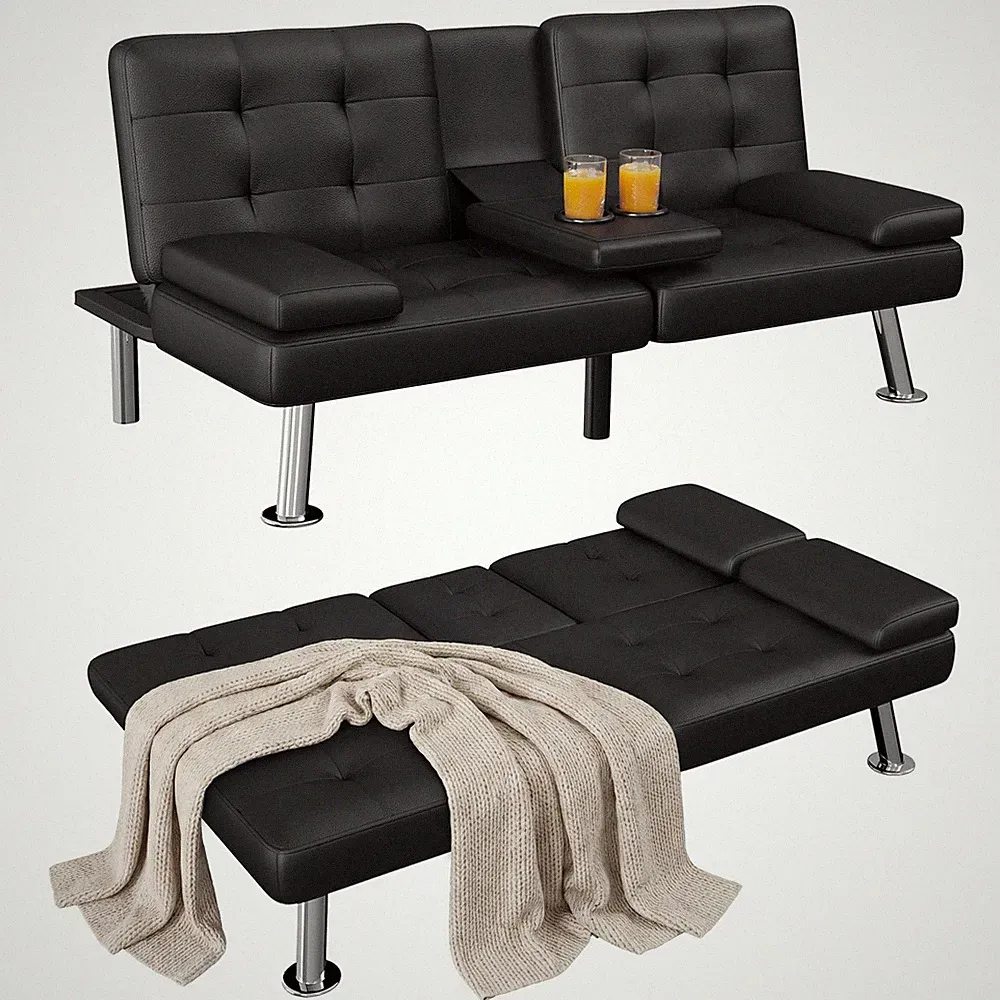 Homall Futon Sofa Bed Leather Futon Couch Removable Armrests Adjustable