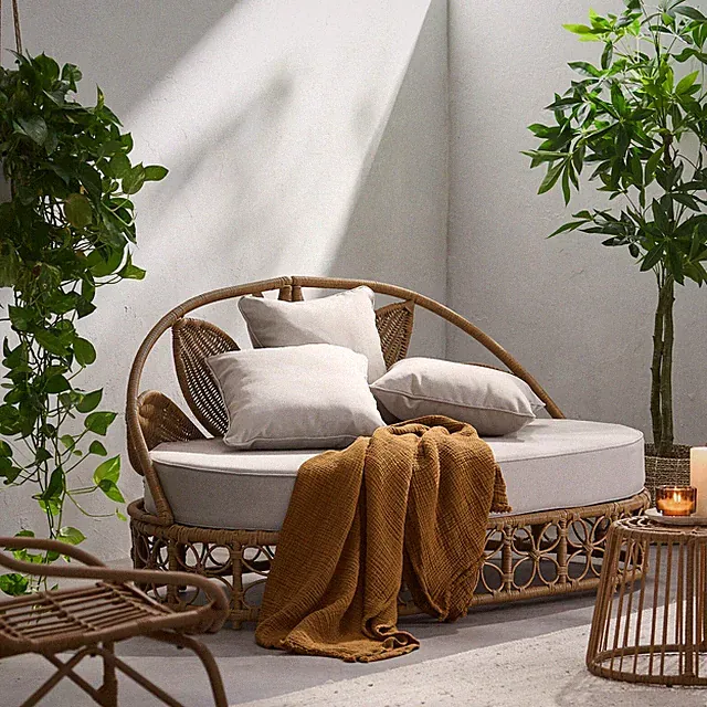 Homan Outdoor Wicker Daybed with Pillows, Light Brown and Beige