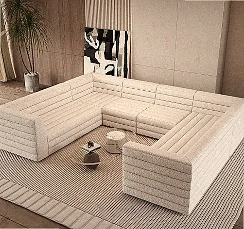 Homary 126" U-Shaped Modern Off White Boucle Modular Sectional Sofa
