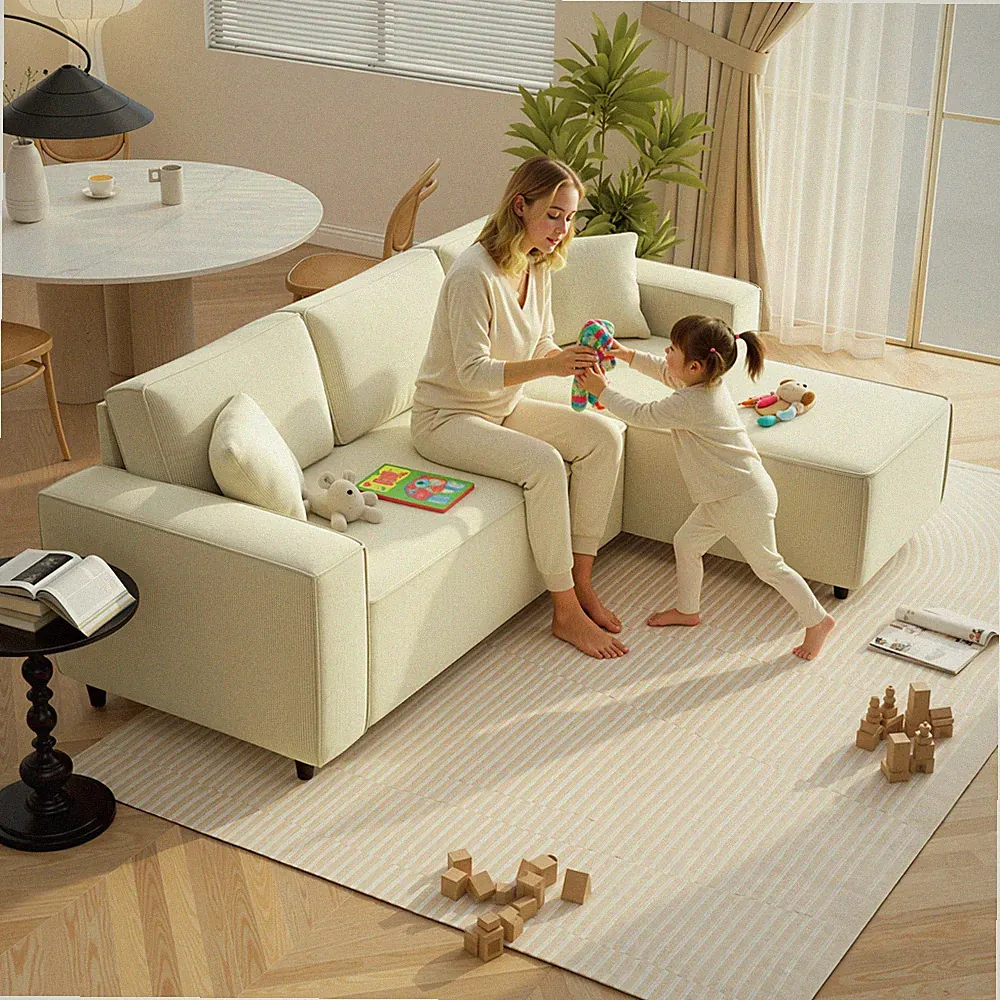 HOMCOM Chaise Sectional Sofa, Corduroy Fabric Corner Couch