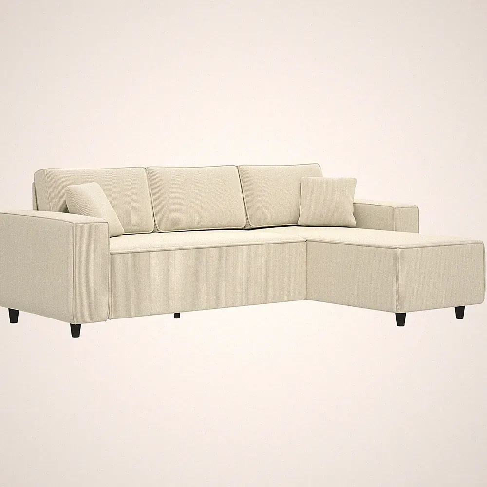 HOMCOM Chaise Sectional Sofa, Corduroy Fabric Corner Couch, Cream White