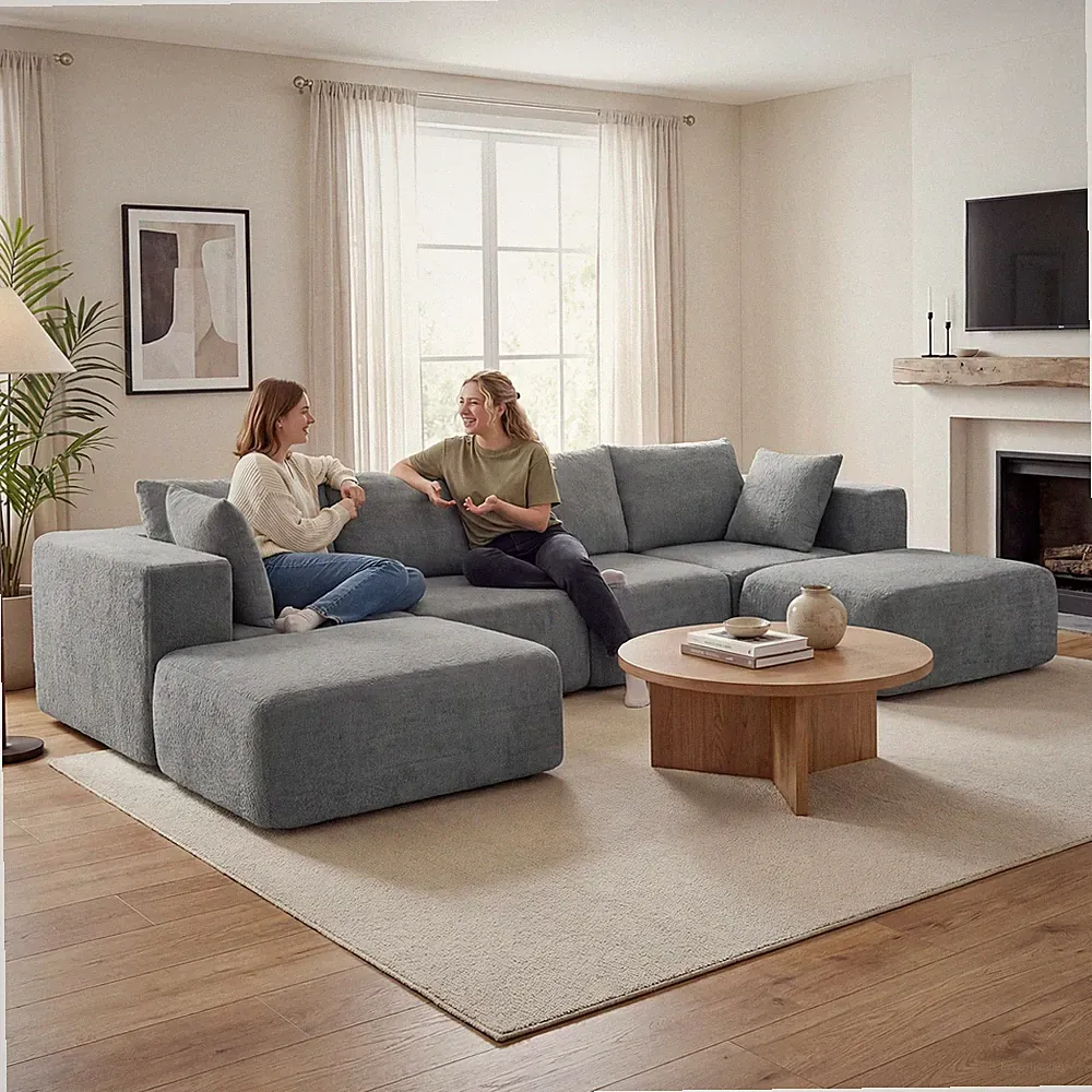 HOMCOM Modular Sectional Sofa, U-Shape Couch with 2 Ottomans, Dark Gray