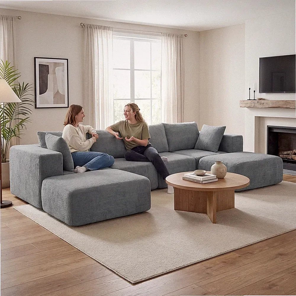 HOMCOM Modular Sectional Sofa, U-Shape Couch with 2 Ottomans, Dark Gray