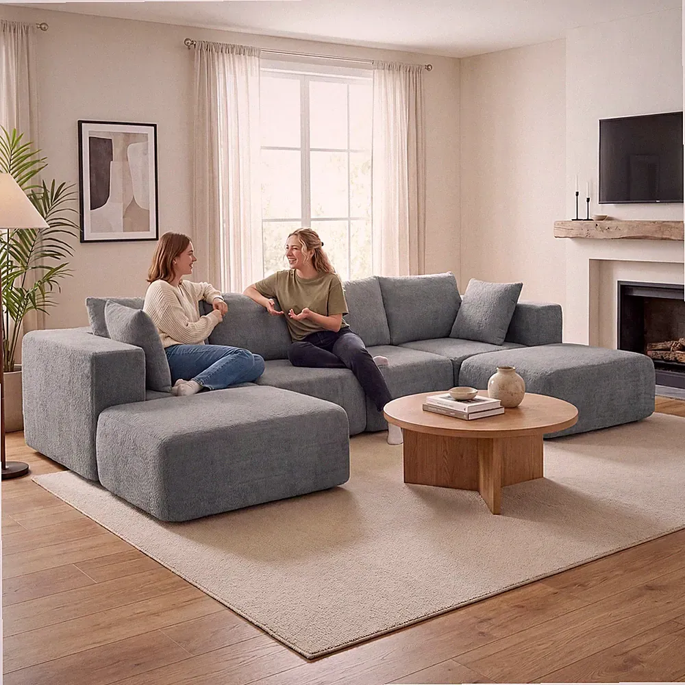 HOMCOM Modular Sectional Sofa, U-Shape Couch with 2 Ottomans, Dark Gray