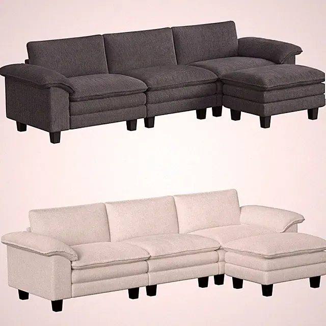 HOMCOM Sectional Sofa, L Shaped Couch with Deep Seat, Ottoman