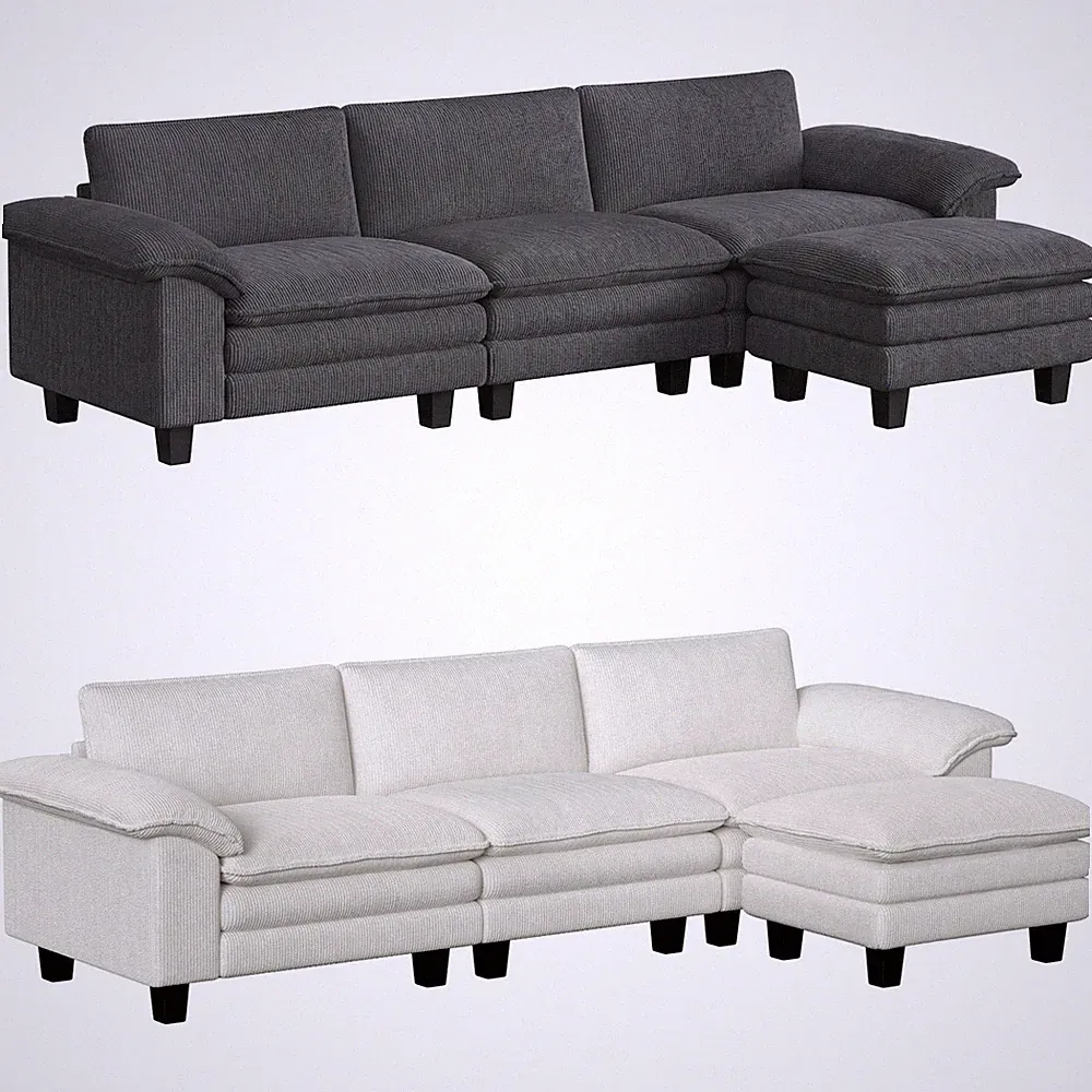 HOMCOM Sectional Sofa, L Shaped Couch with Deep Seat, Ottoman