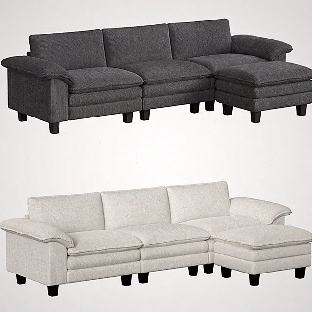 HOMCOM Sectional Sofa, L Shaped Couch with Deep Seat, Ottoman