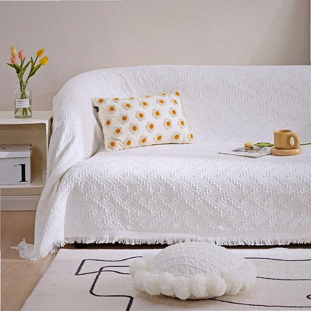 Homcosan Sofa Slipcovers Towel Cover Cotton Knit Geometrical Couch Cover for 2-3