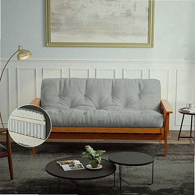 Home 10" Full Size Futon Sofa Bed Pocket Coil Foam Mattress USA Made Grey Frame