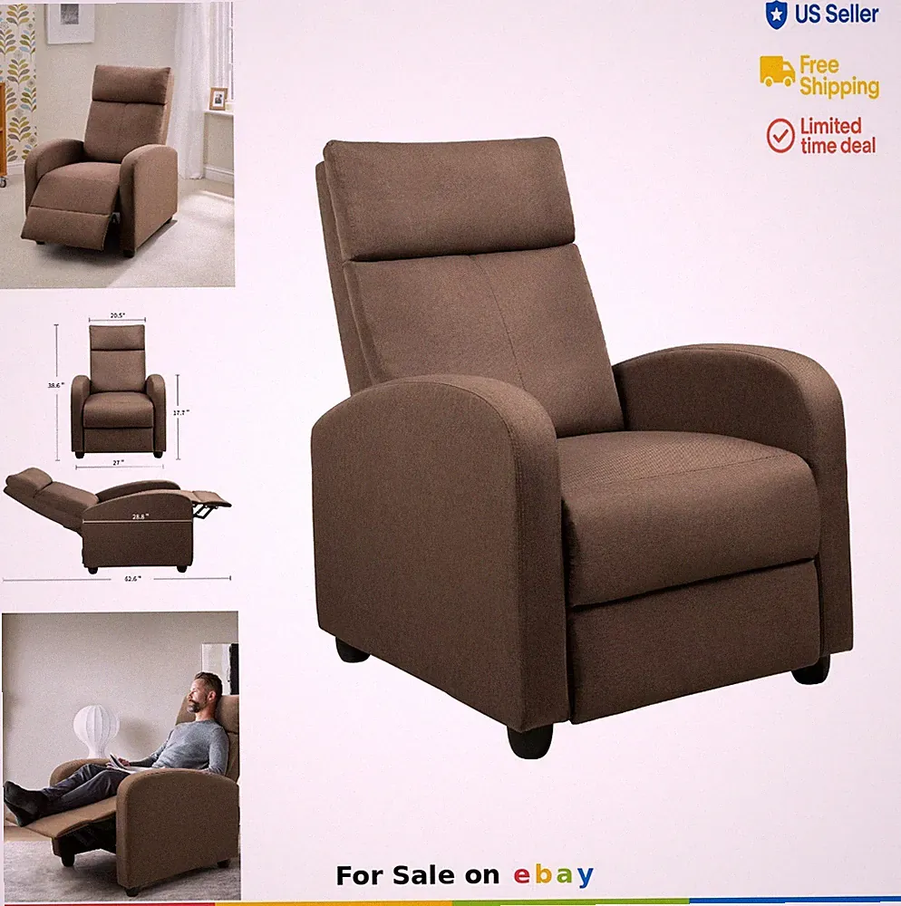 Home Theater Recliner Single Padded Seat Backrest Brown Fabric Lounge Chair