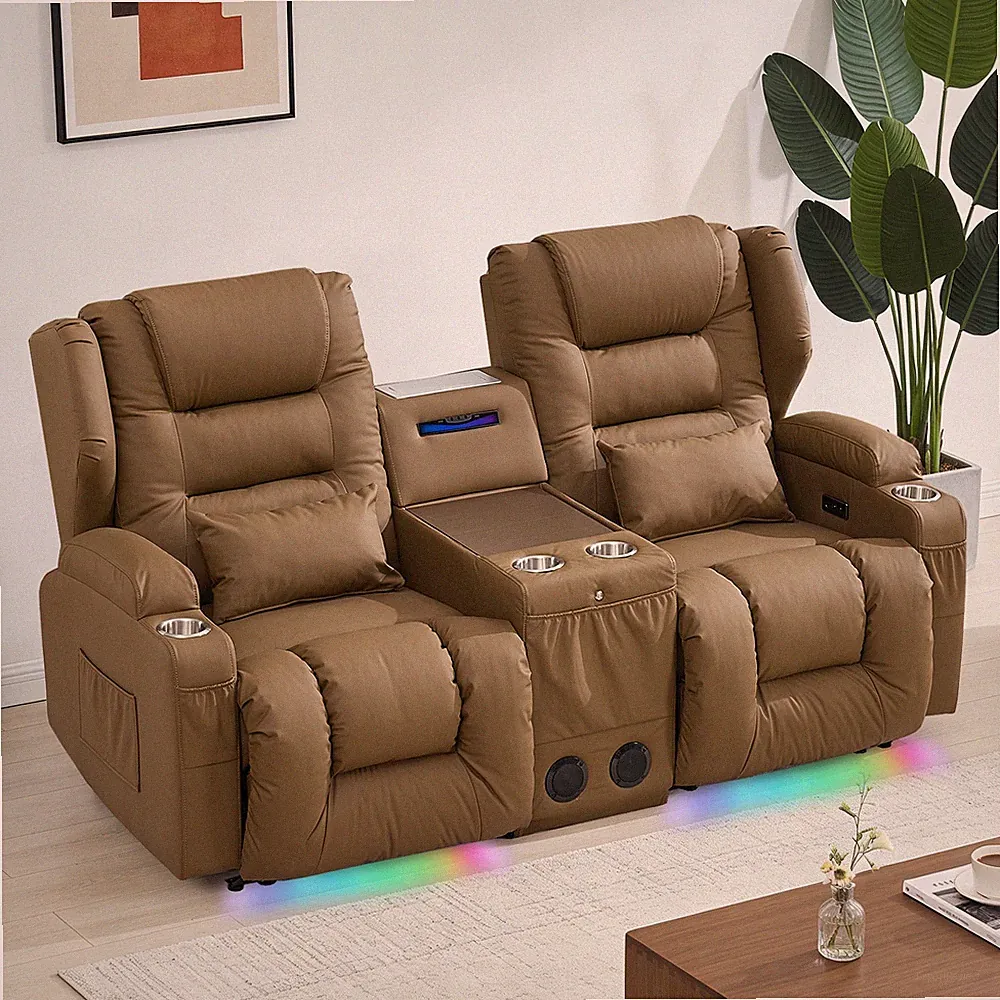Home Theater Seating Recliner Sofa Loveseat Reclining Couch w/Console&Bluetooth