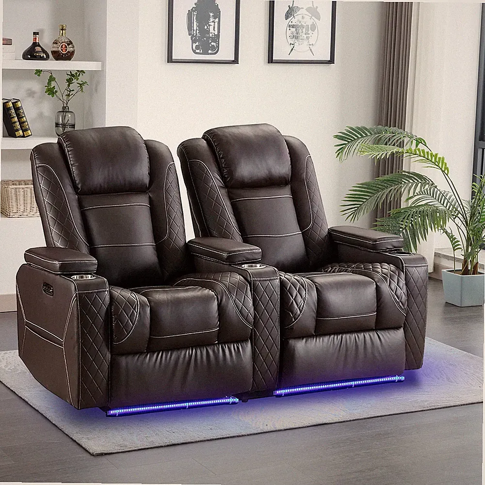 Home Theater Seating Sofa Faux Leather Power Recliner Chair w/Hidden Arm Storage