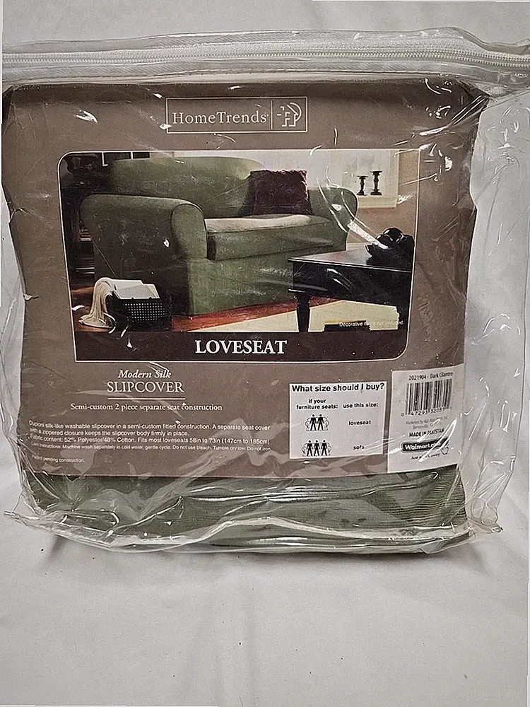 Home Trends Mondern Silk Loveseat Slipcover Dark Cilantro