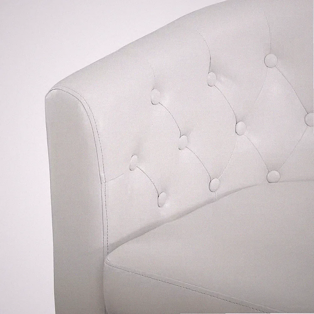 Homestock White Button Tufted Faux Leather Barrel Loveseat, Midcentury Modern