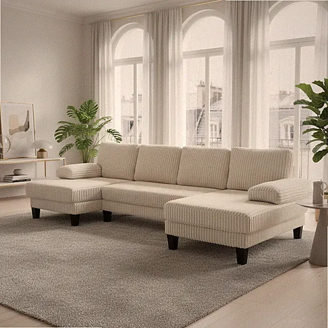 HOMY CASA Spokane U-Shaped 4 Seater Sectional Sofa with Double Chaise