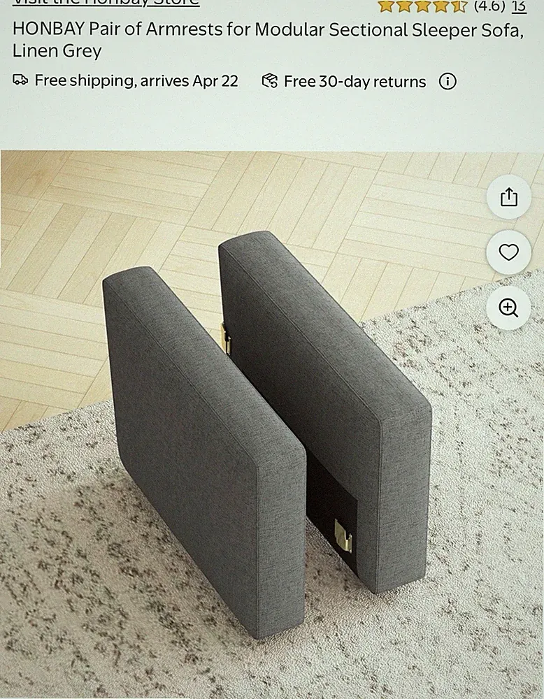 HONBAY Armrests for Modular Sectional Sofa Linen Grey Linen 31.9x5.1x22in