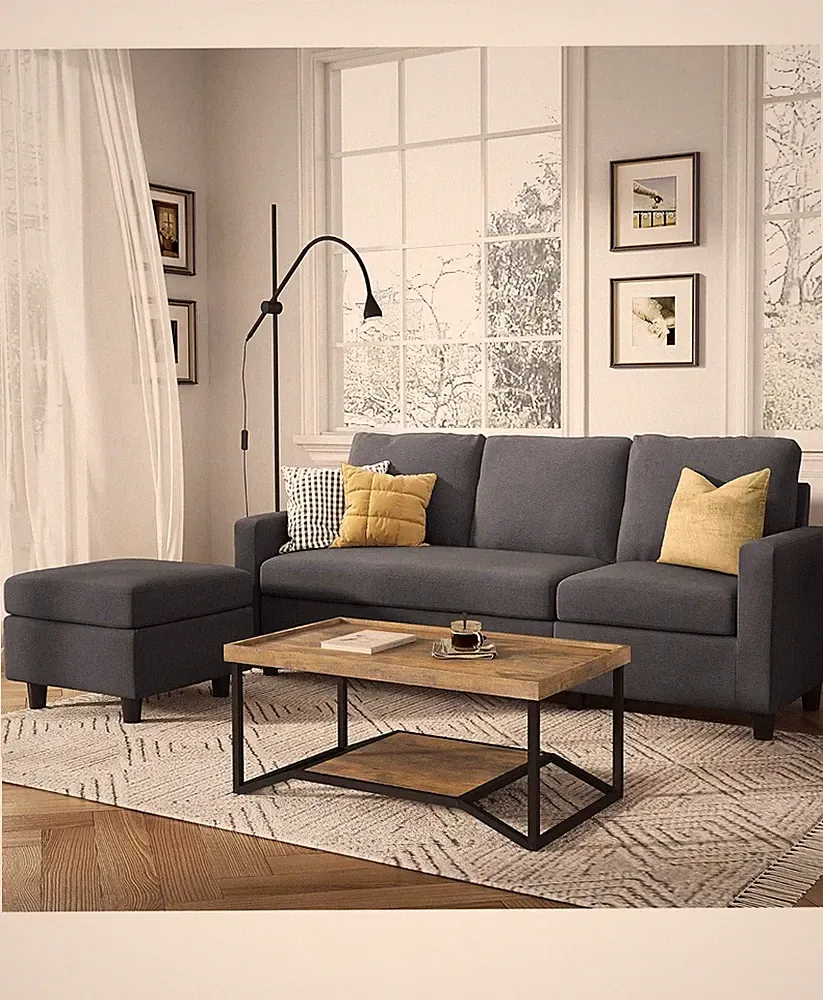 HONBAY Convertible Sectional L-Shaped Sofa Couch - Dark Grey