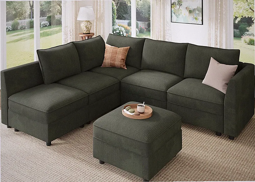 HONBAY Modular Sectional Sleeper Sofa Green 109"-6 Seat Sofa