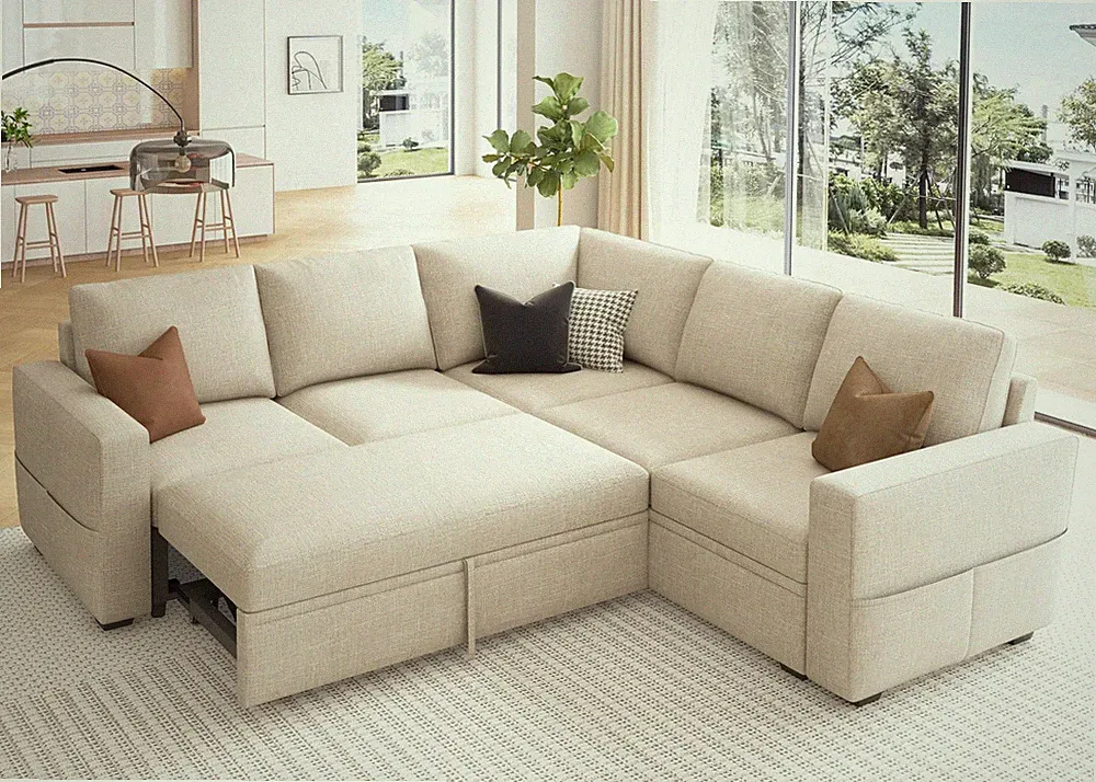 HONBAY Modular Sectional Sleeper Sofa with Pull Out Bed, L Shaped Couch with...