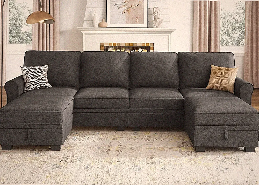 HONBAY Sectional Sofa with Storage Seat U Shaped Sectional Couch with Reversible