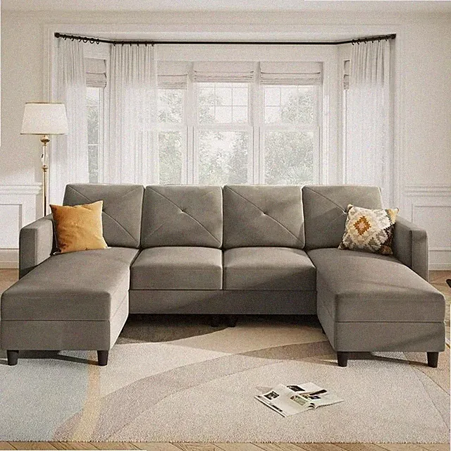 HONBAY Velvet U-Shaped Adjustable Sectional Sofa Set with Tufted Back Cushions