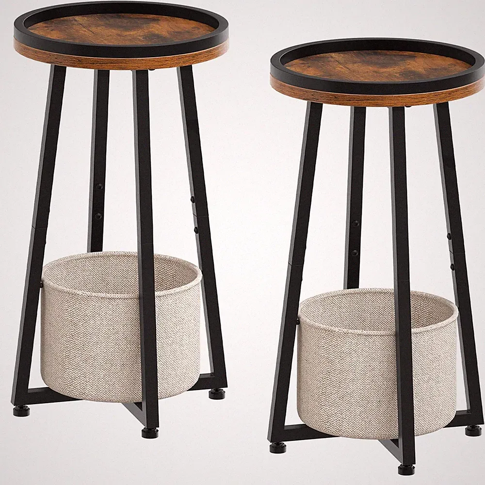 HOOBRO Small Round Side Tables, Set 2, 2-Tier Round Sofa End Tables, Compact