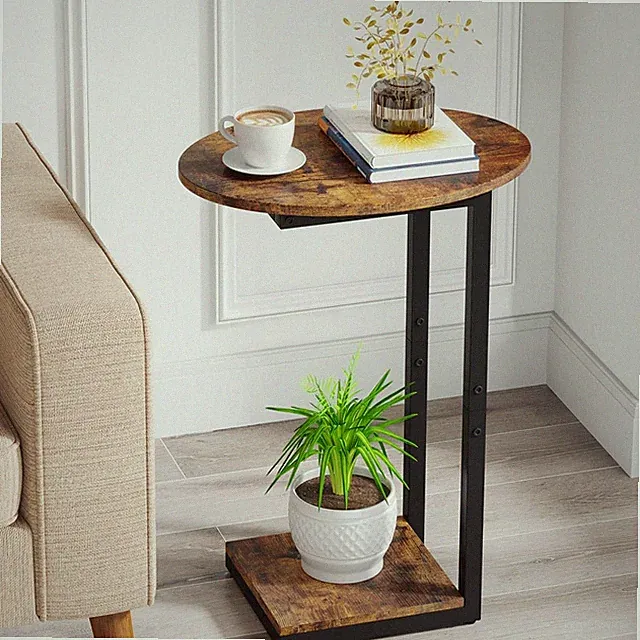 Hosfais Side Table Small End Table, C-Shaped Wood Sofa Table with Metal Frame...