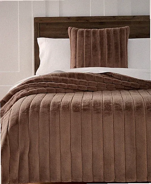 Hotel Collection Channeled Faux Fur Blanket Brown Full/Queen