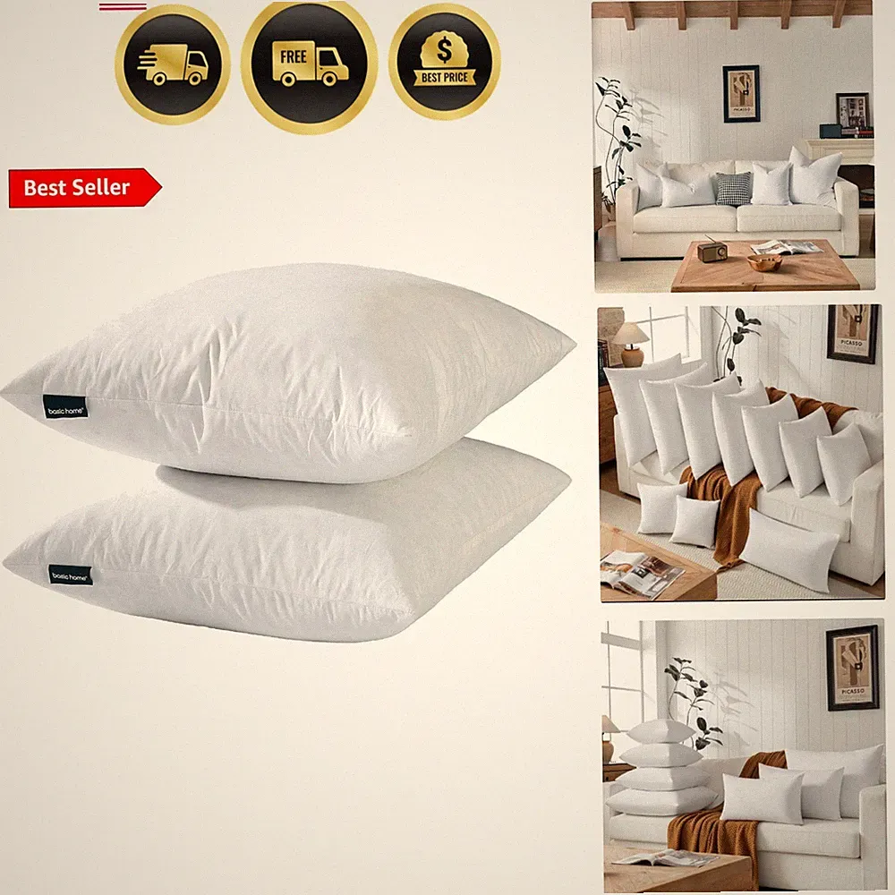 Hotel-Style Goose Feather Pillow Insert for Sofa & Bed - 100% Odorless & Plum...