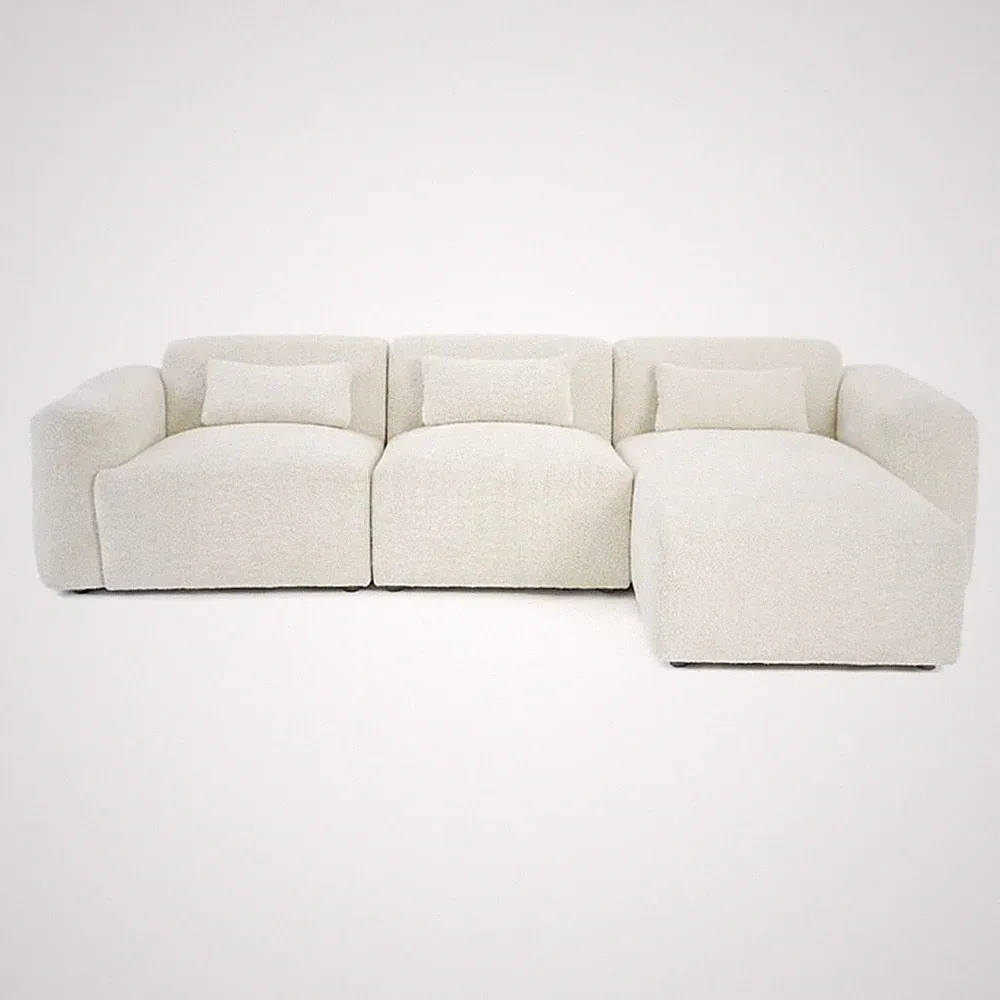 Houma Plush Sand Boucle Fabric 3-Piece Sectional Sofa with Chaise & Pillows