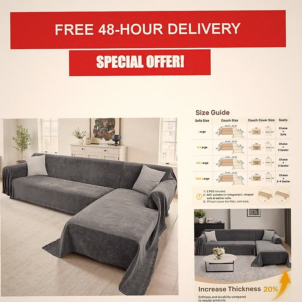 Houmiggle 2-Piece L Shaped Sectional Couch Covers XL Dark Gray