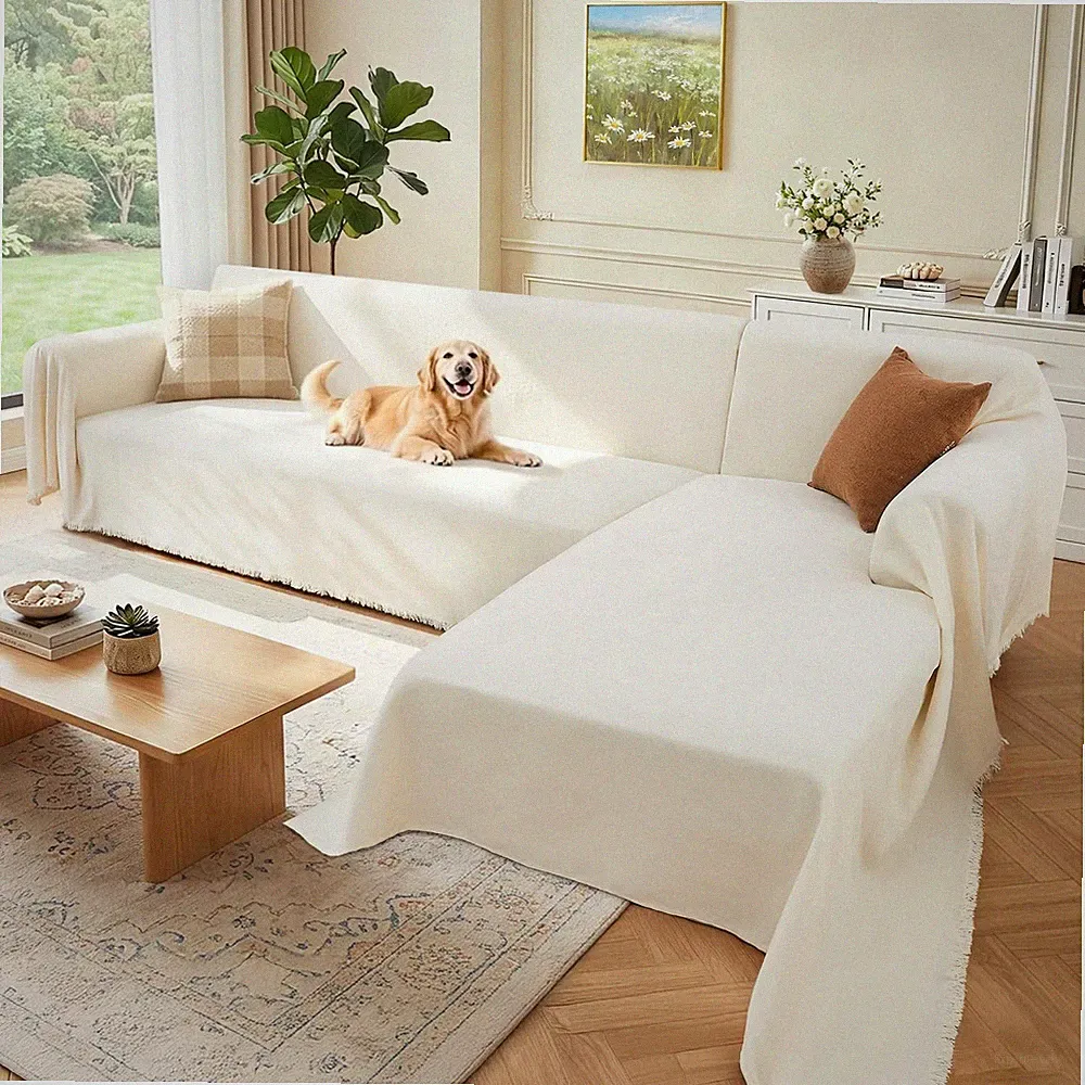 Houmiggle Sectional Couch Covers, 2 Pieces Washable L X-Large, Cream White