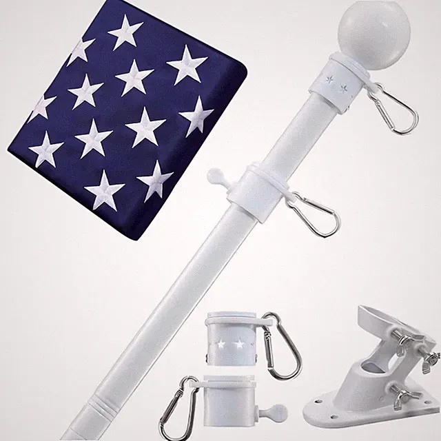 House Flag Pole with American Flag - Flagpoles Residential Kit with 6Ft Tangle F